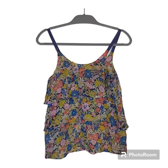 Eliot Floral Silk Tiered Scoop Neck Sleeveless Tank Top Multi-Color Size XS - Picture 3 of 4
